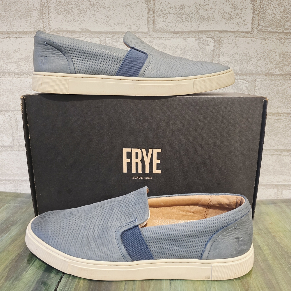 Frye Ivy Diamond Emboss Slip On Leather Sneakers Sea Blue 9.5M 3470075-SBL